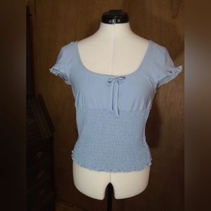 NWOT Baby Blue Peasant Retro Junior’s Top